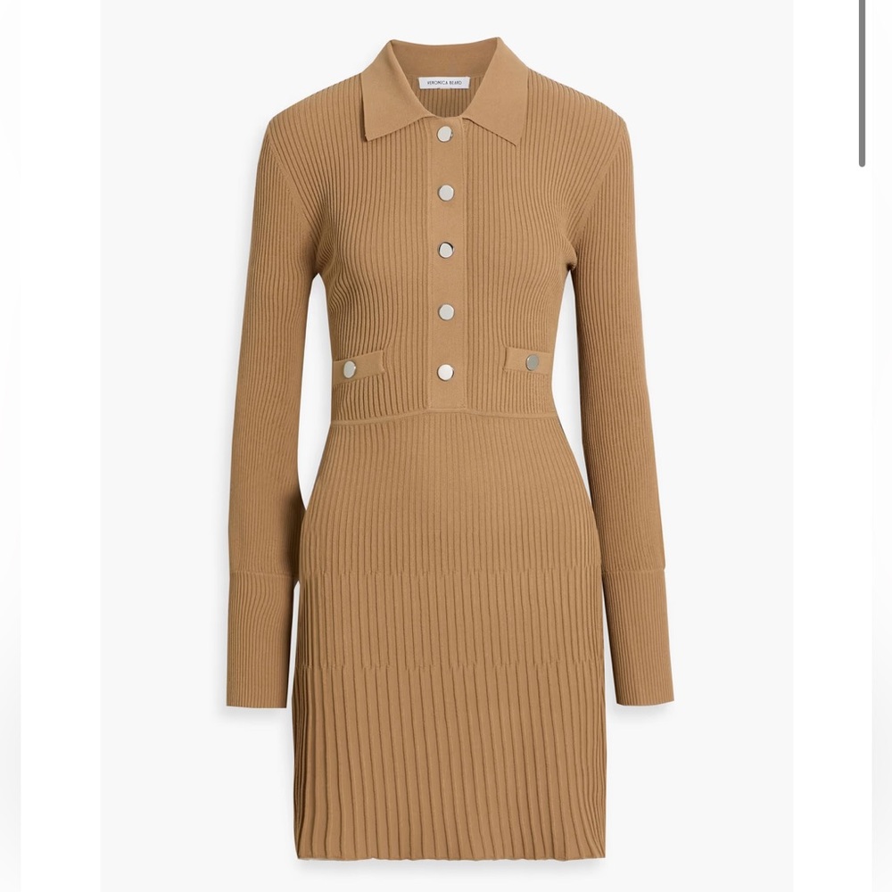 Veronica Beard Lauper Ribbed Knit Mini Shirt Dress Russet Snap Front NWT Size M